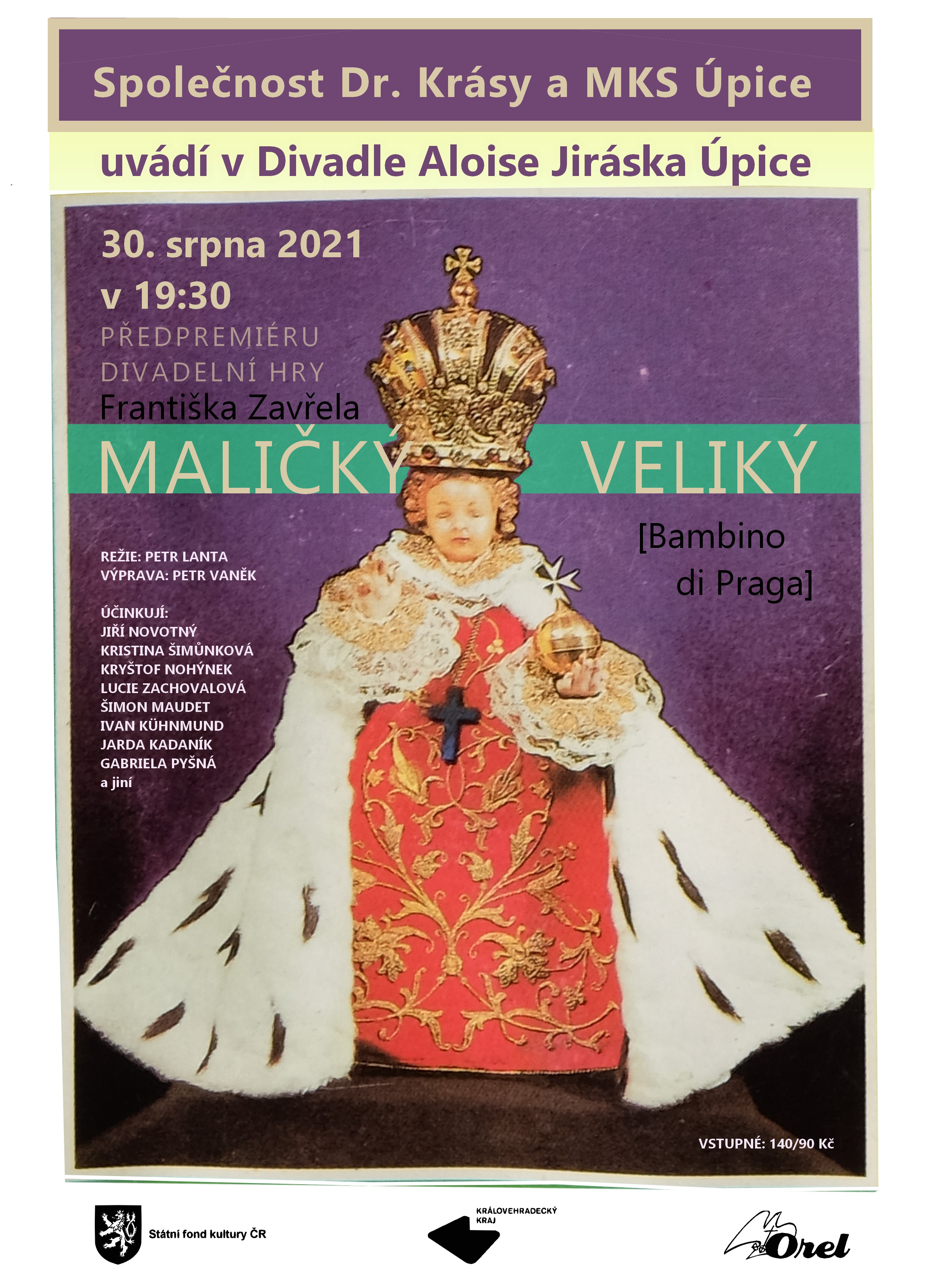 Plakát na předpremiéru Maličký veliký (Bambino di Praga) 30. 8. 2021 v Úpici
