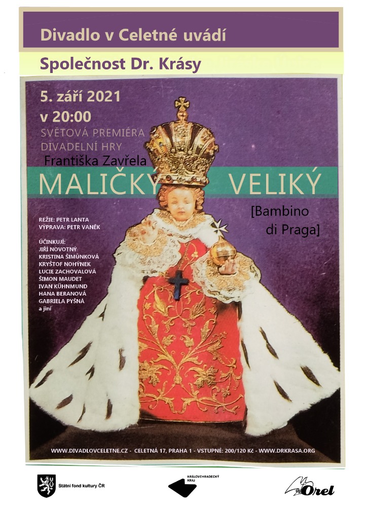 Plakát na premiéru Maličký veliký (Bambino di Praga) 5. 9. 2021 v Divadle v Celetné