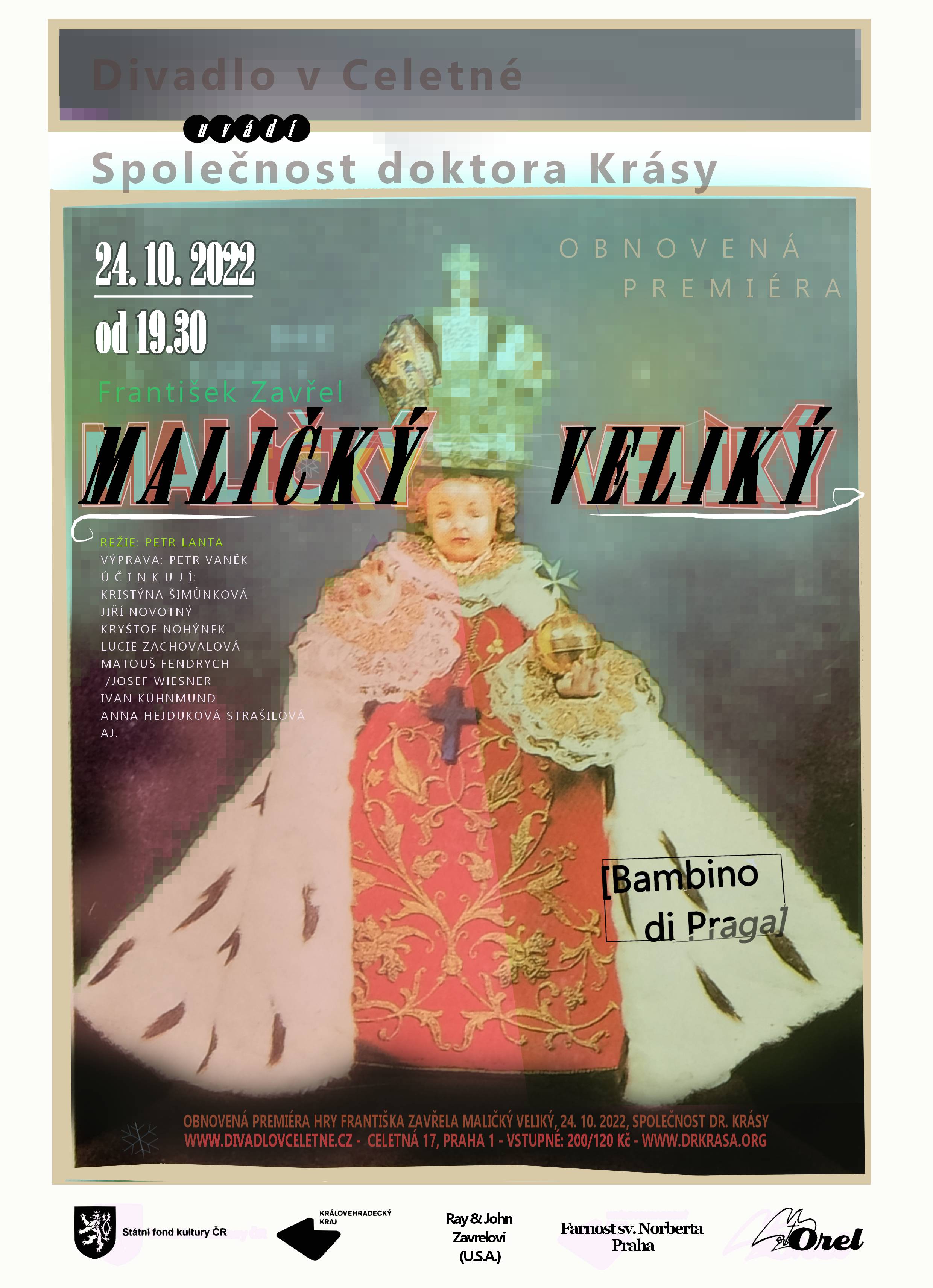 Plakát na premiéru Maličký veliký (Bambino di Praga) 24. 10. 2022 v Divadle v Celetné