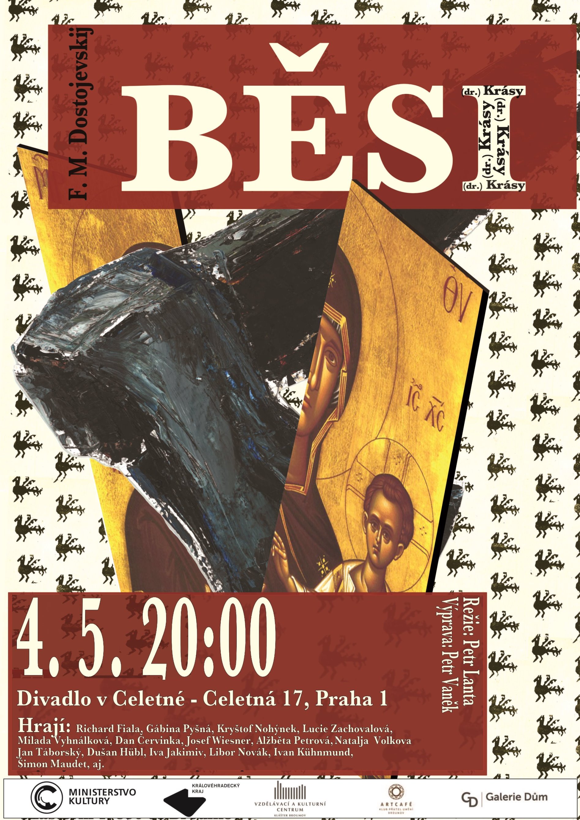 Plakát na premiéru Běsů 25. 1. 2022 ve Vile Štvanice