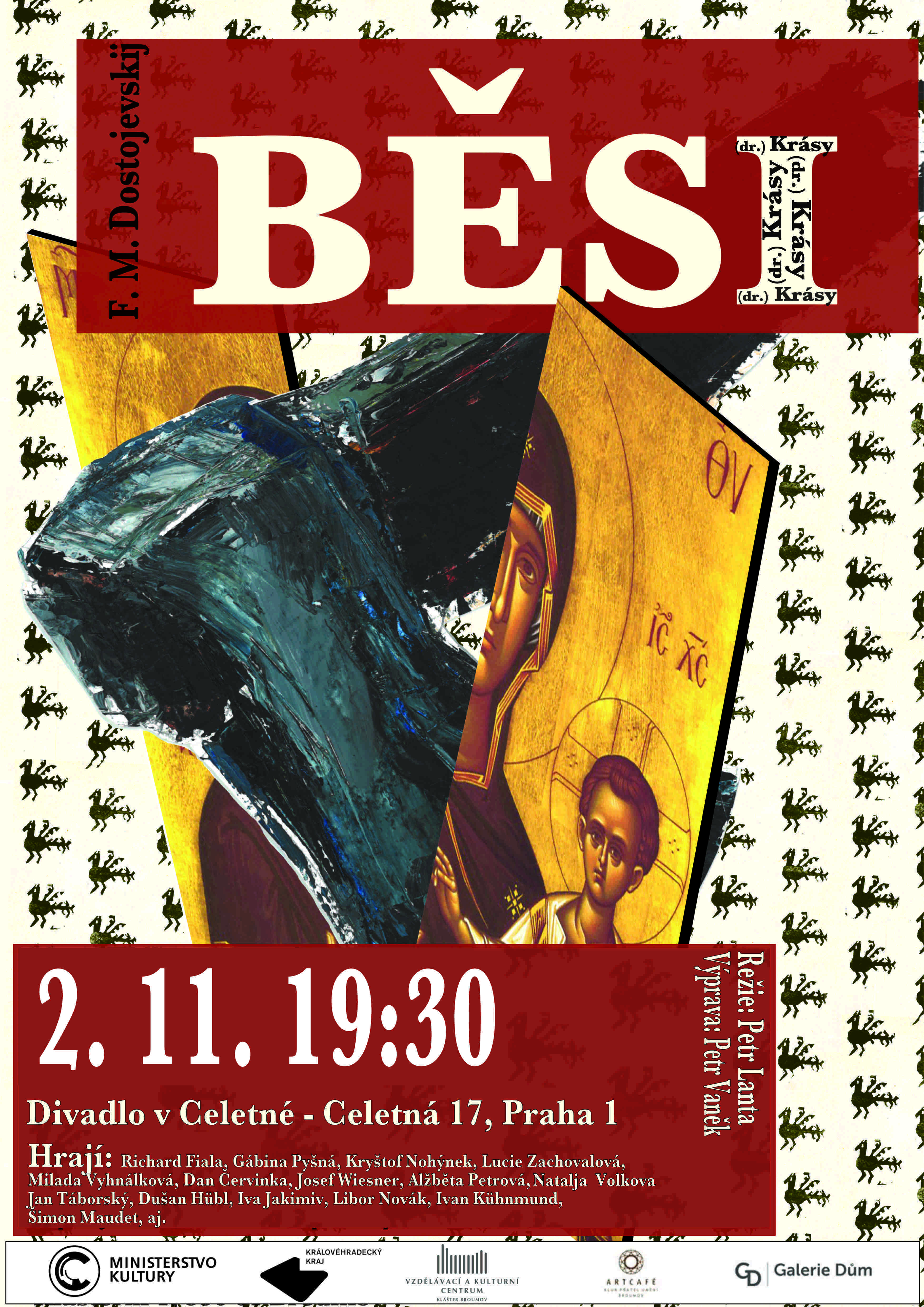 Plakát na reprízu Běsů 2. 11. 2022 v Divadle v Celené