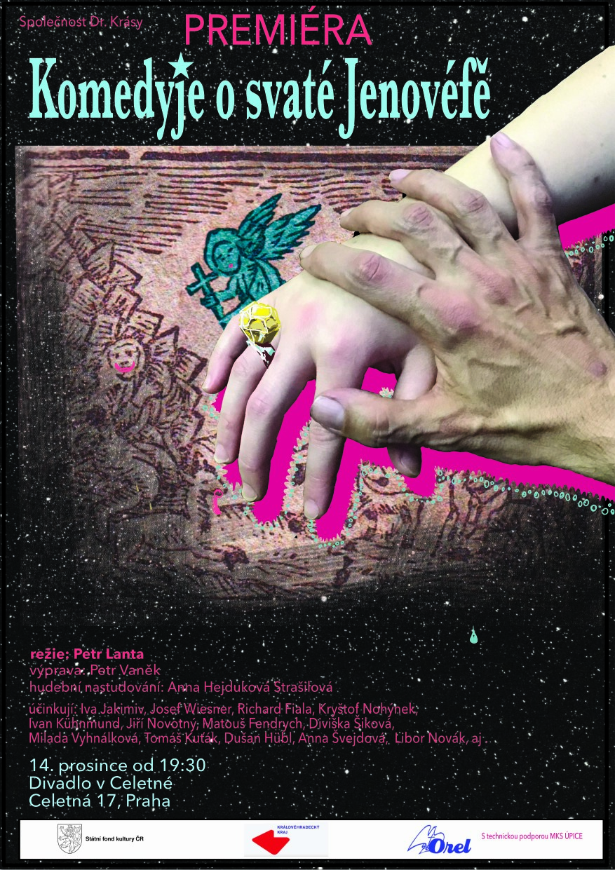 Plakát na zrušenou premiéru Jenovéfy 14. 12. 2022 v Divadle v Celetné